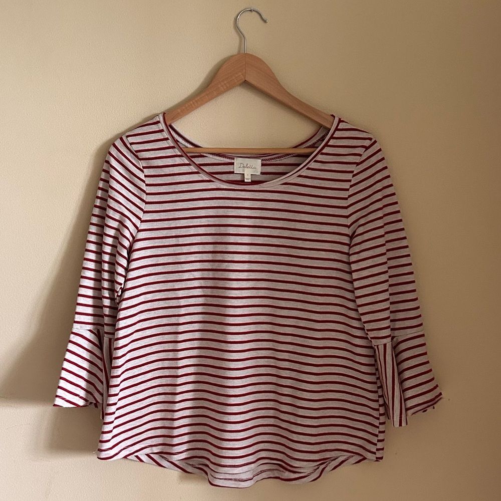 Anthropologie Deletta Striped 3/4 Bell Sleeve Top